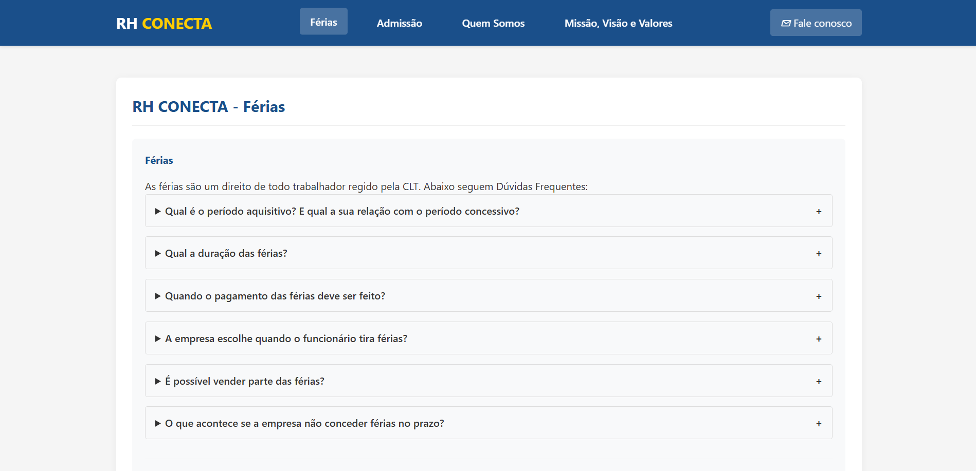 Screenshot do Sistema de RH Conecta